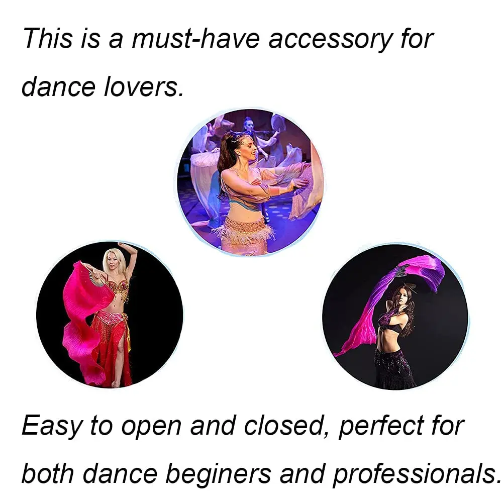 Nimiman Women 1 Pair Silk Belly Dance Fan Veil 180cm Length 90cm Width | Hand-Made Silk Performance Accessory - view 4