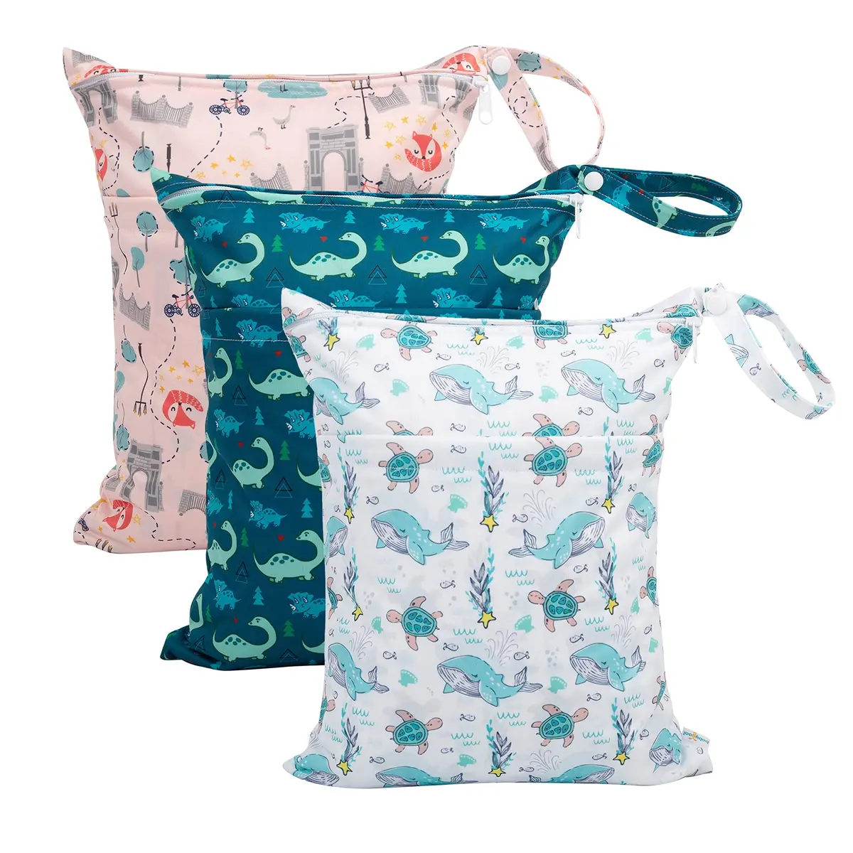 babygoal Wet Dry Bags 3 Pack | Waterproof Cloth Diaper Travel Bags with Two Zippered Pockets - main product image