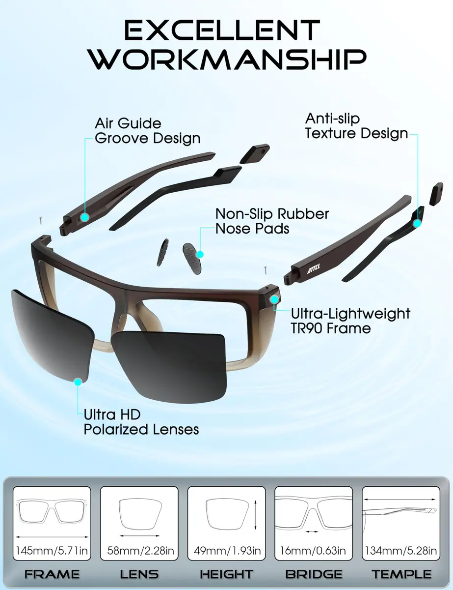 ATTCL Polarized Fishing Sunglasses Men Anti Glare TR90 Wrap Around UV400 | Outdoor Performance & Style - view 6