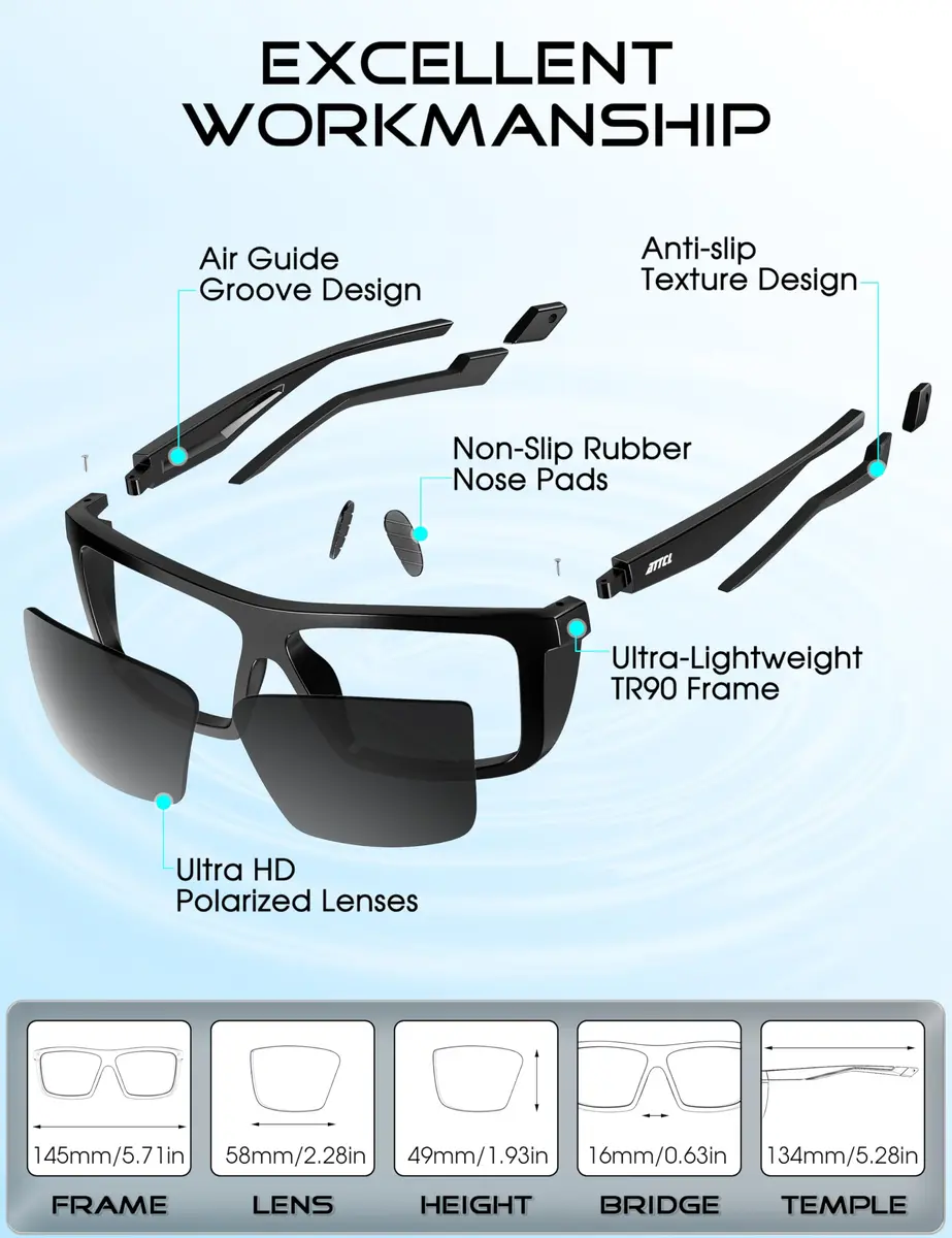ATTCL Polarized Fishing Sunglasses for Men - TR90 Wrap Around UV400 with Anti-Glare Lens | 58mm (2.28 in) - view 6