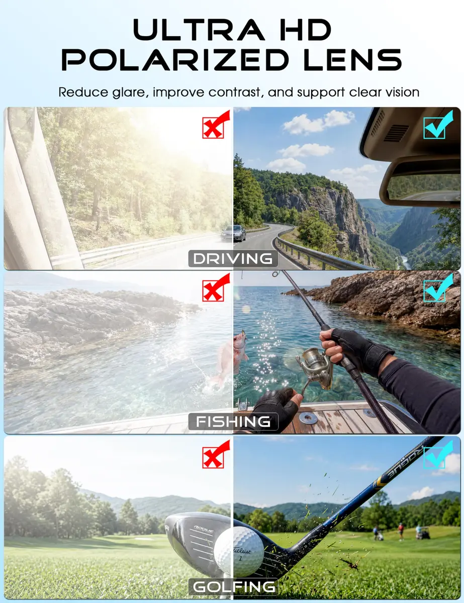 ATTCL Polarized Fishing Sunglasses Men TR90 Wrap Around UV400 | Anti-Glare Square Frame, 58mm Lens Width - view 5