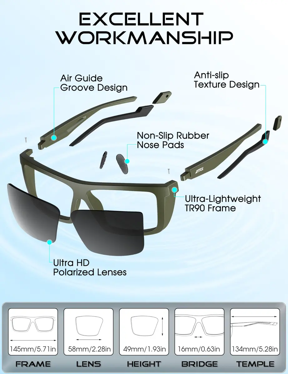 ATTCL Polarized Fishing Sunglasses Men TR90 Wrap Around UV400 | Anti-Glare Square Frame, 58mm Lens Width - view 6
