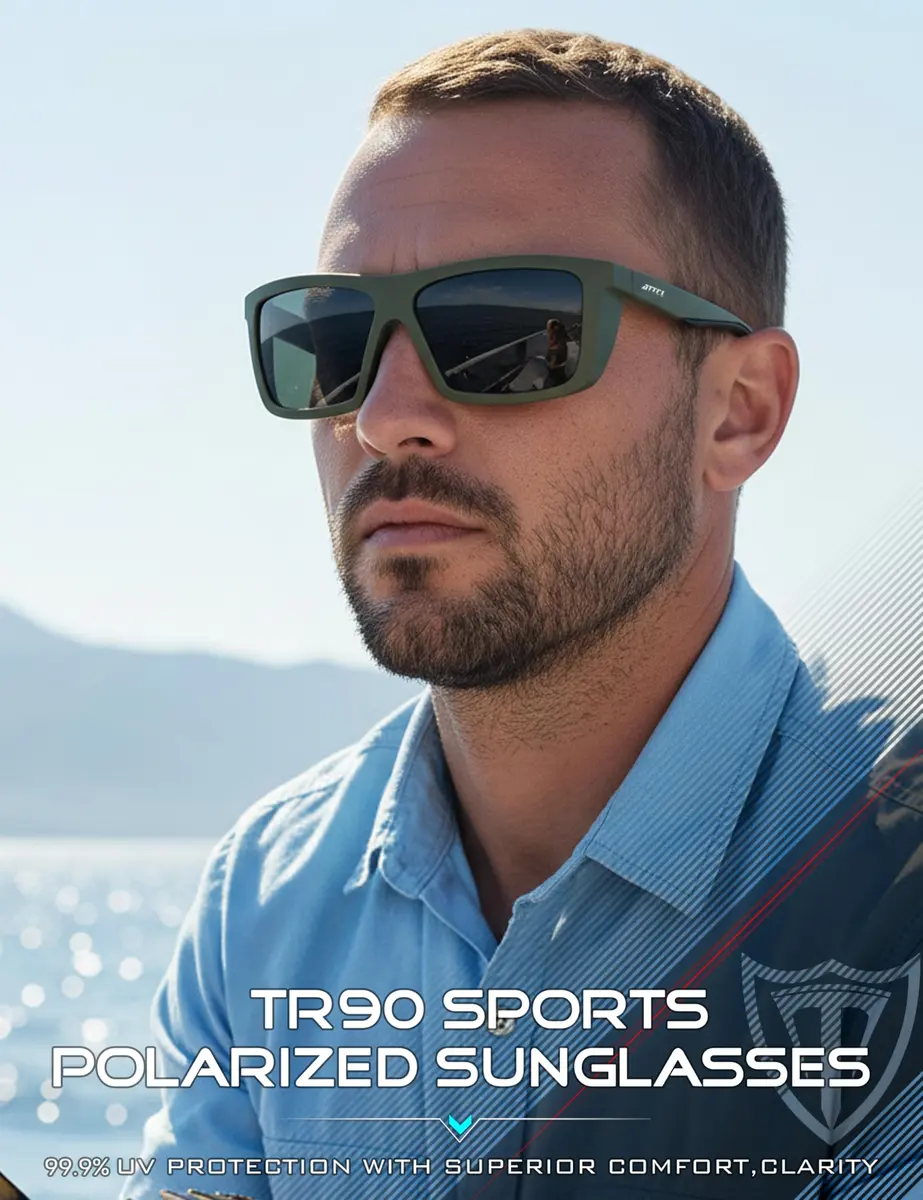 ATTCL Polarized Fishing Sunglasses Men TR90 Wrap Around UV400 | Anti-Glare Square Frame, 58mm Lens Width - view 2