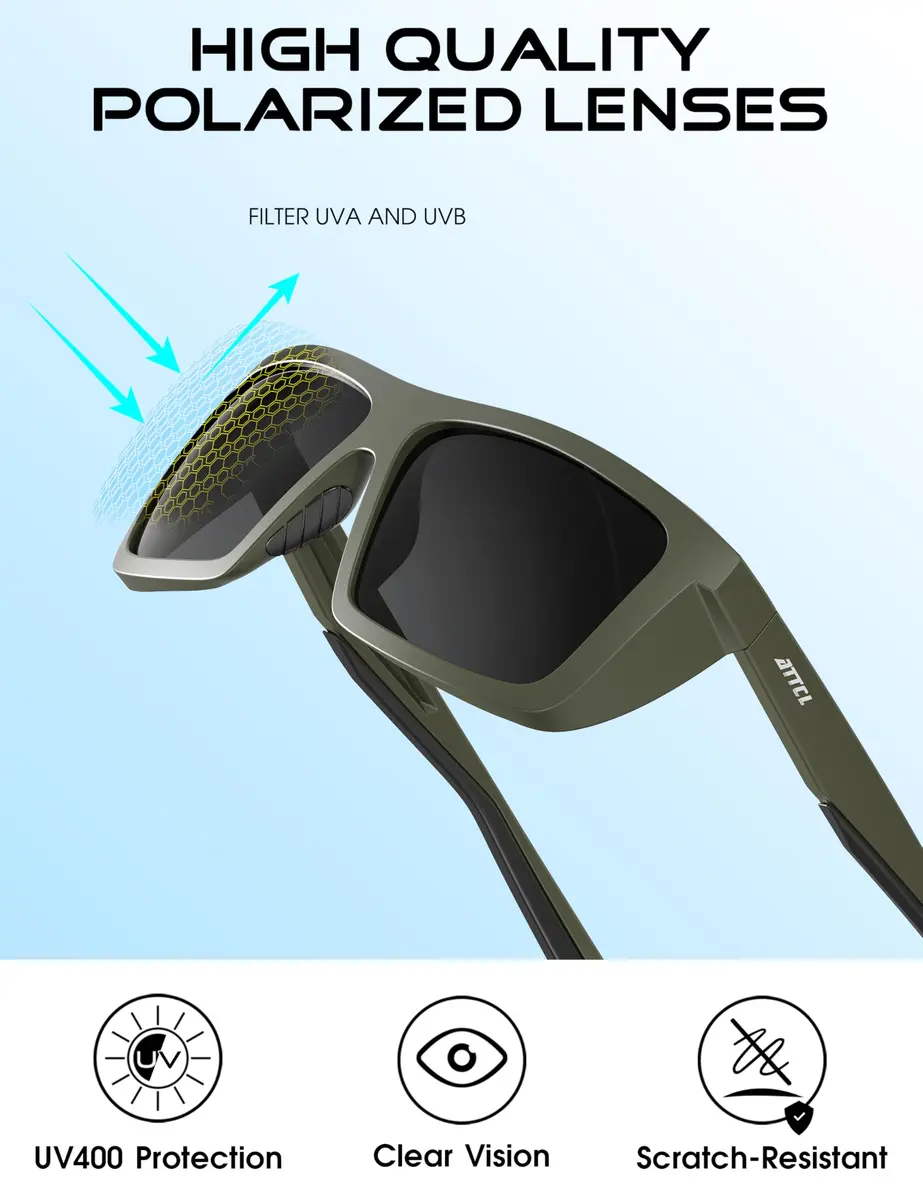 ATTCL Polarized Fishing Sunglasses Men TR90 Wrap Around UV400 | Anti-Glare Square Frame, 58mm Lens Width - view 4