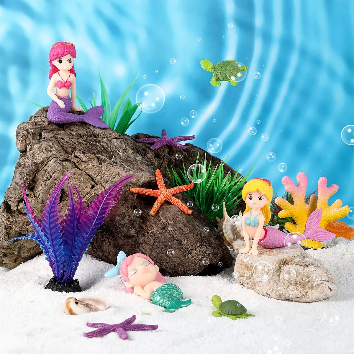 Jetec 13 Pcs Mermaid Fish Tank Decor Set | Aquarium Ornaments for Fish & Aquascaping - main product image