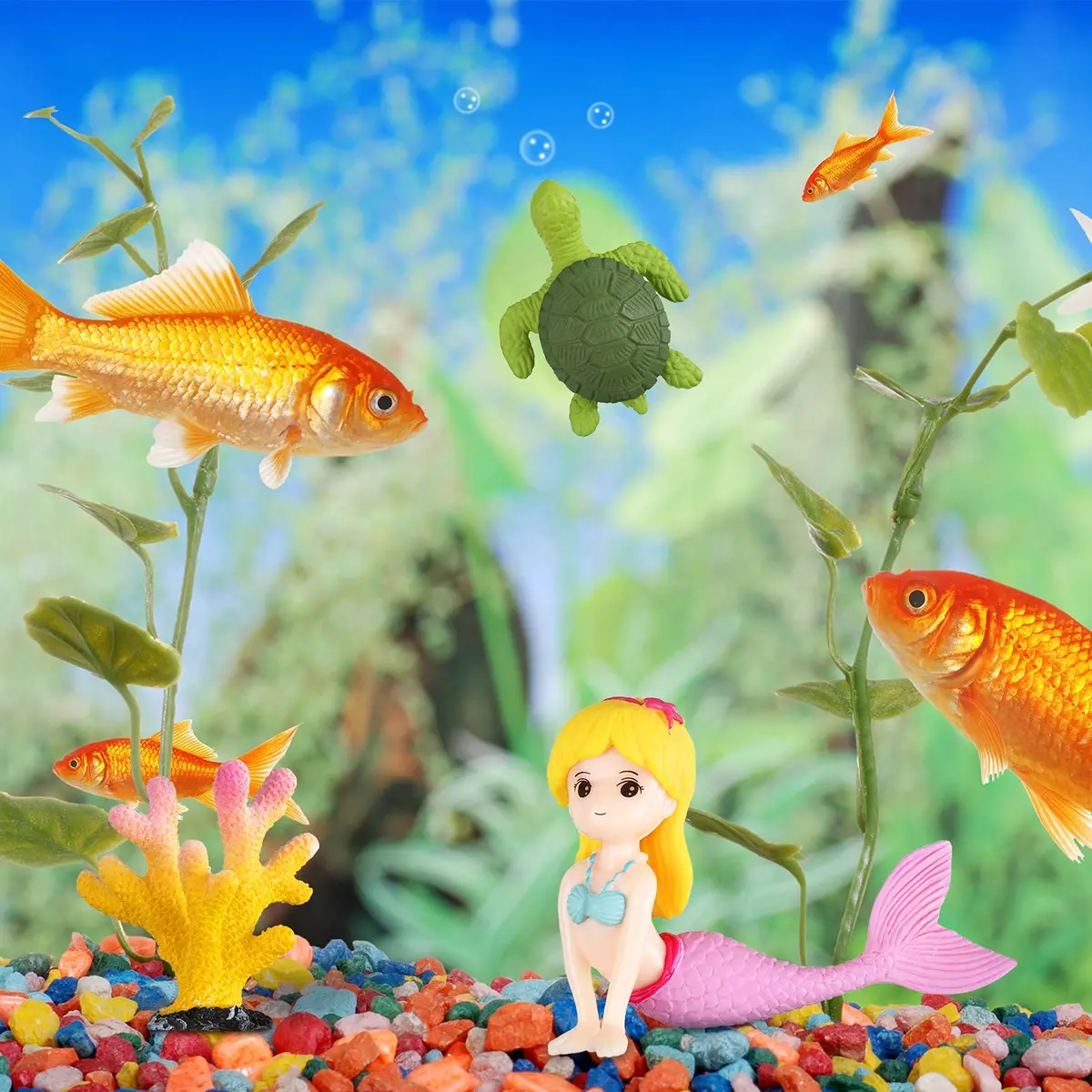 Jetec 13 Pcs Mermaid Fish Tank Decor Set | Aquarium Ornaments for Fish & Aquascaping - view 5