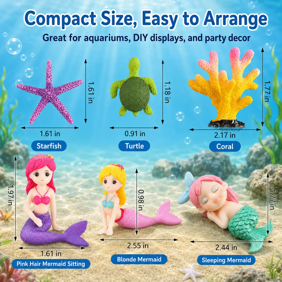 Jetec 13 Pcs Mermaid Fish Tank Decor Set | Aquarium Ornaments for Fish & Aquascaping - view 2