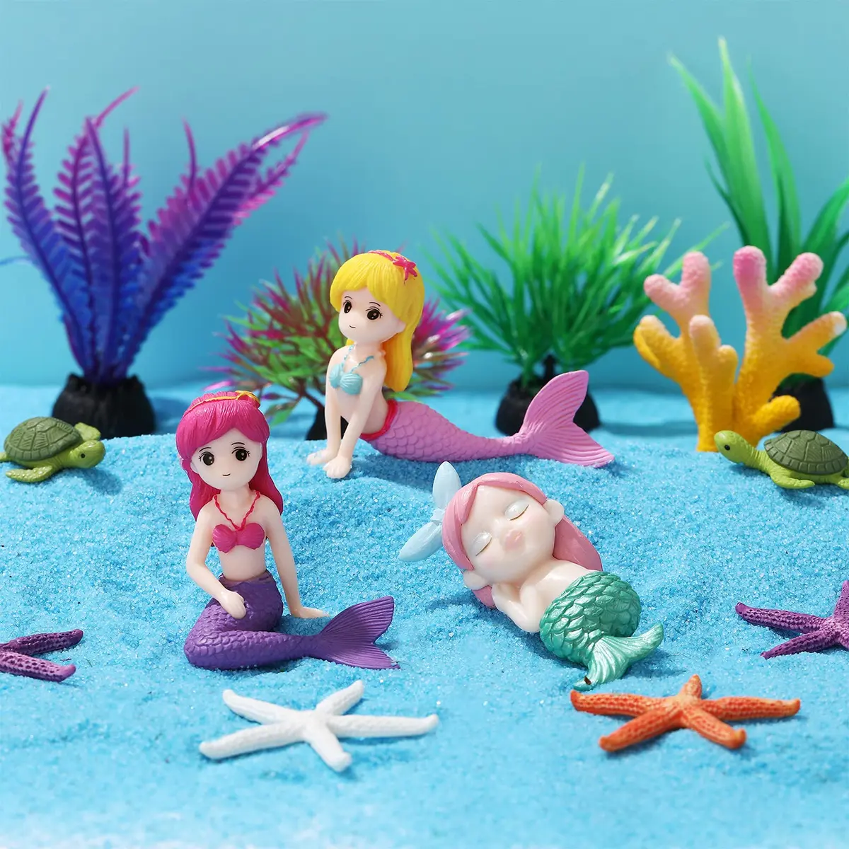 Jetec 13 Pcs Mermaid Fish Tank Decor Set | Aquarium Ornaments for Fish & Aquascaping - view 3