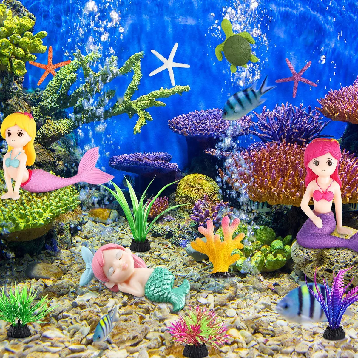 Jetec 13 Pcs Mermaid Fish Tank Decor Set | Aquarium Ornaments for Fish & Aquascaping - view 4