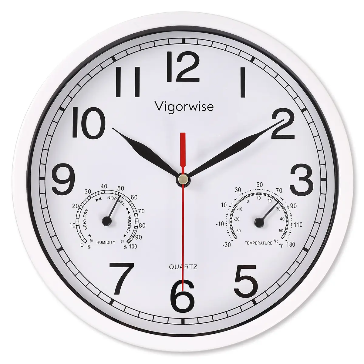 Vigorwise 8 Inch White Wall Clock Silent Wall Clocks with Temperature | Modern Home Decor with Thermo-Hygrometer - main product image