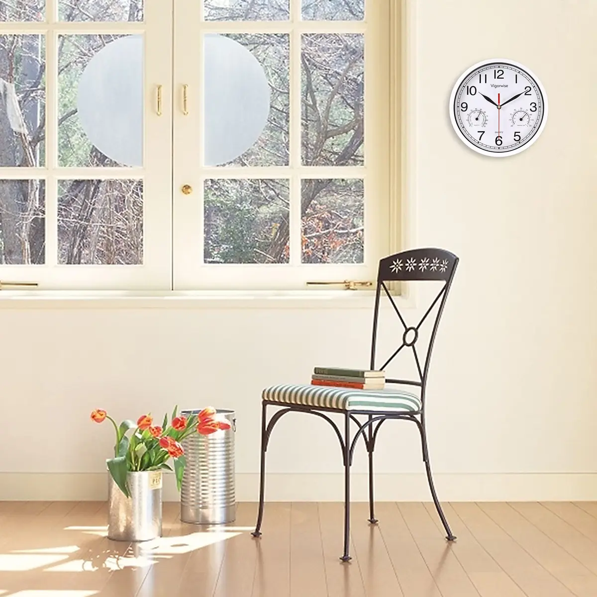 Vigorwise 8 Inch White Wall Clock Silent Wall Clocks with Temperature | Modern Home Decor with Thermo-Hygrometer - view 2