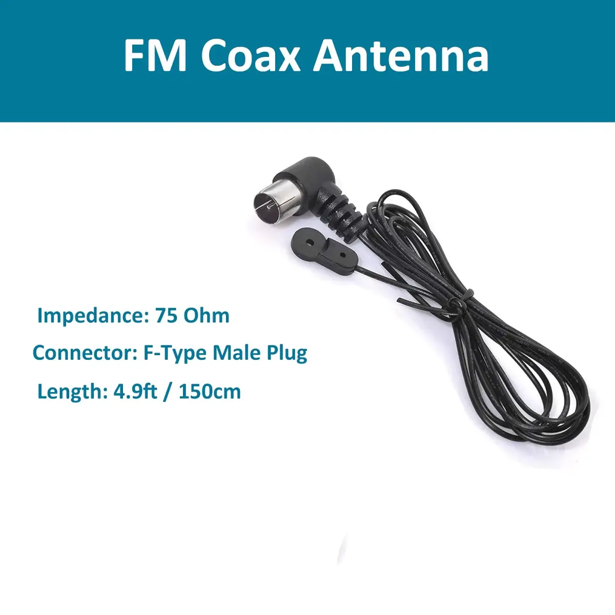 AEDIKO FM Radio Antenna Set with AM Loop Antenna | 75 Ohm Coaxial & 2-Pin Bare Wire Connectors | 1.5m (4.9ft) Cable - view 2