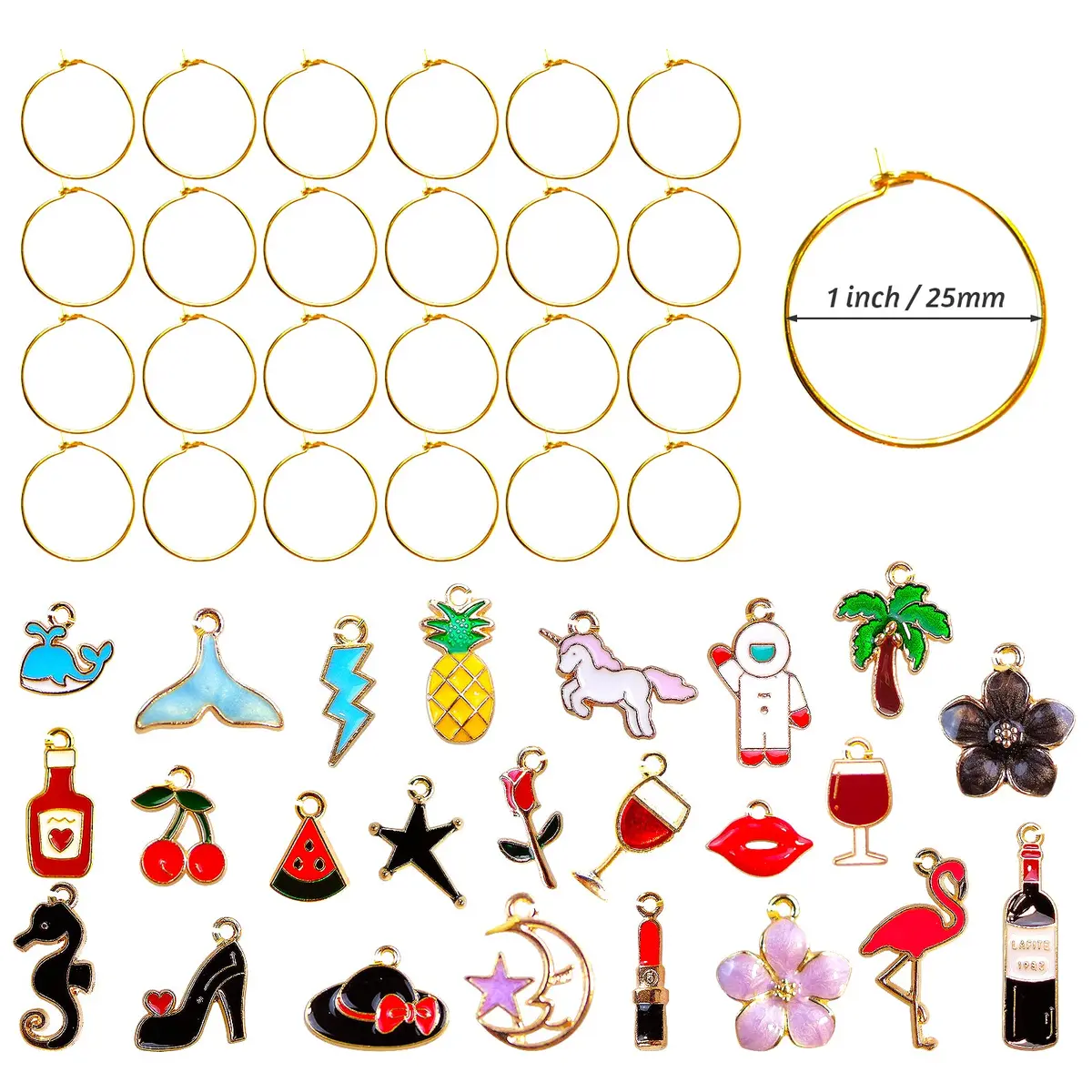 Macepason 24 Pieces Glass Charms & Markers | Assorted Designs for Parties & Holidays - view 2