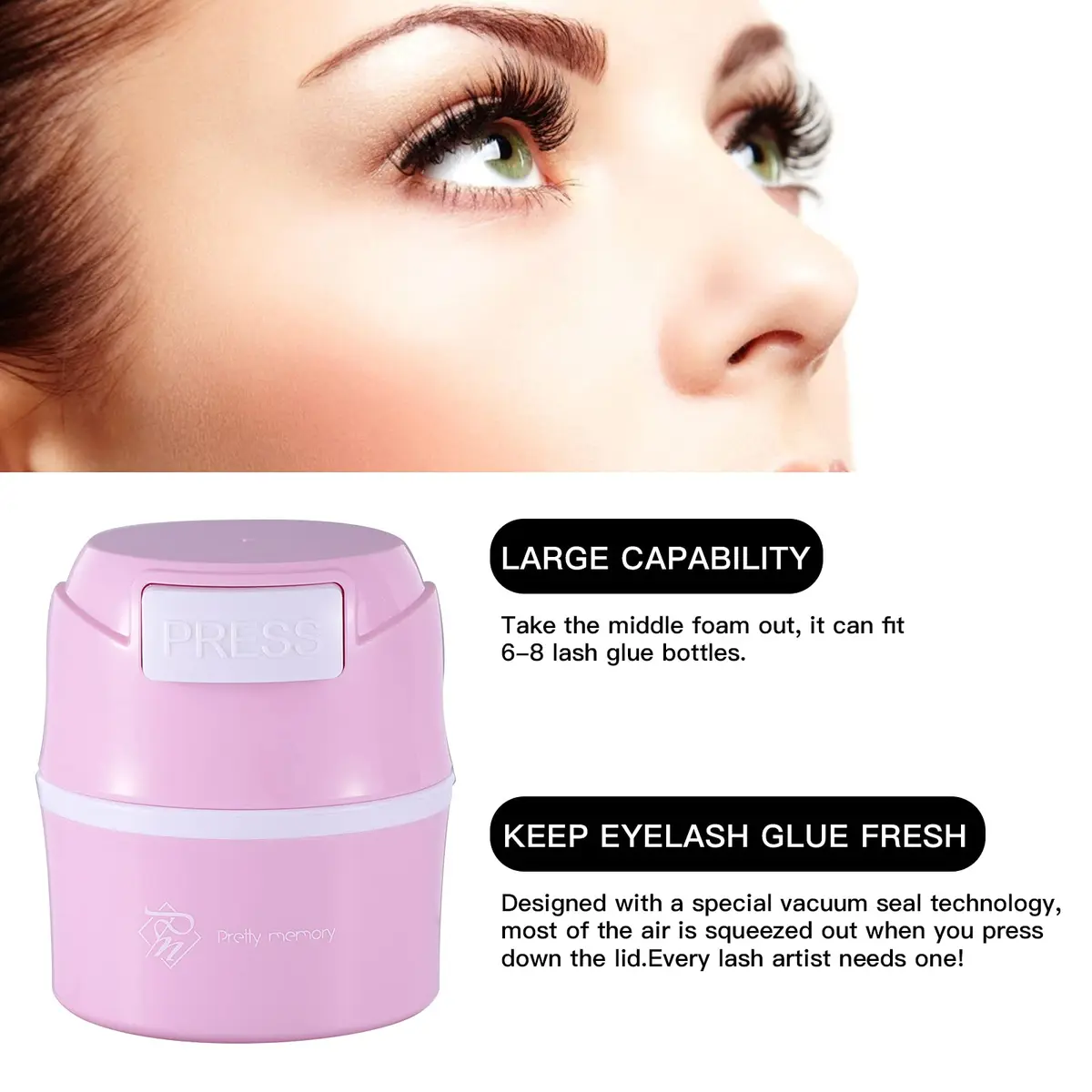 Pretty memory Airtight Eyelash Glue Storage Container Pink | Keeps Lash Glue Fresh - view 6