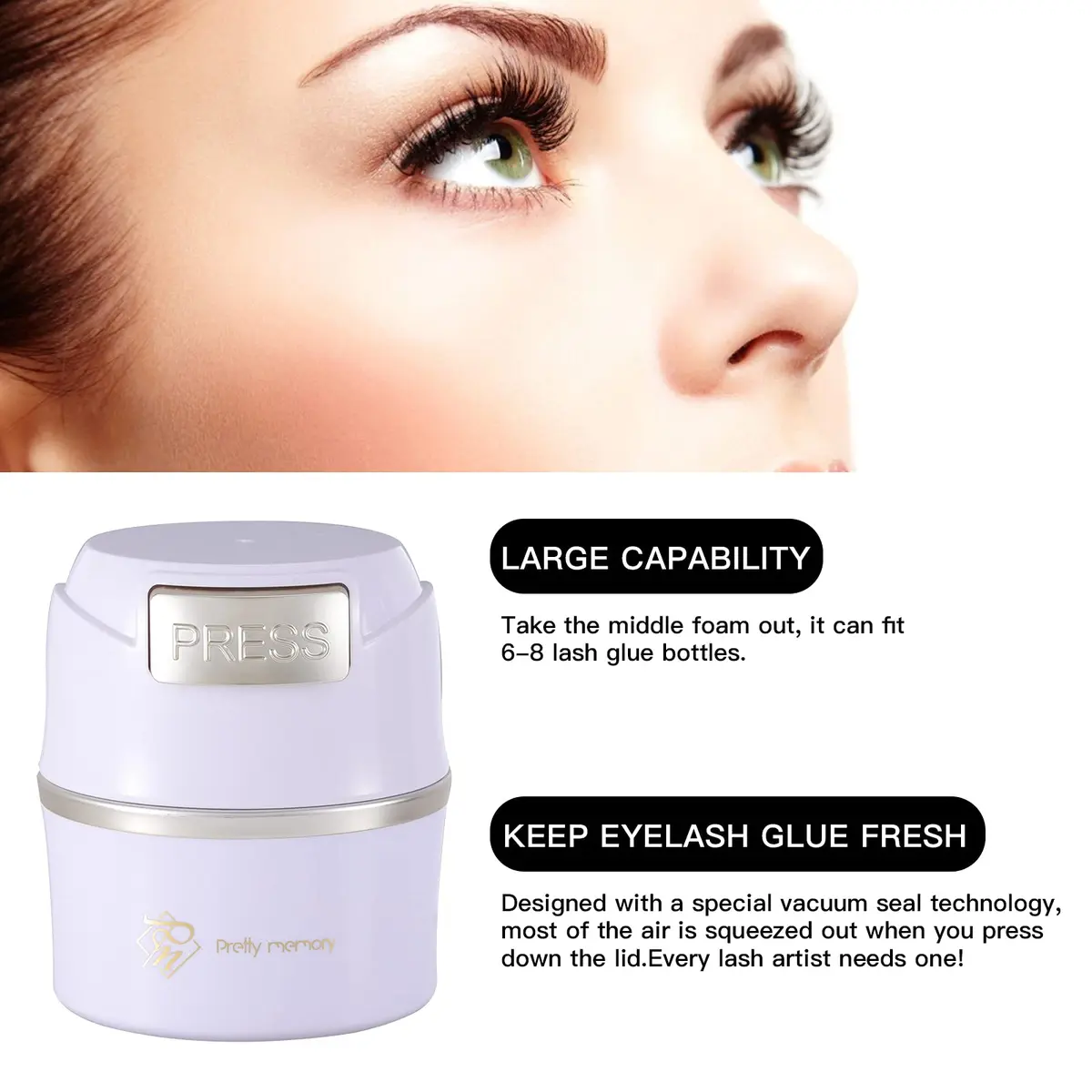 Pretty memory Eyelash Glue Holder for 8 Pcs - White with Gold | Keeps Glue Fresh & Dry - view 6