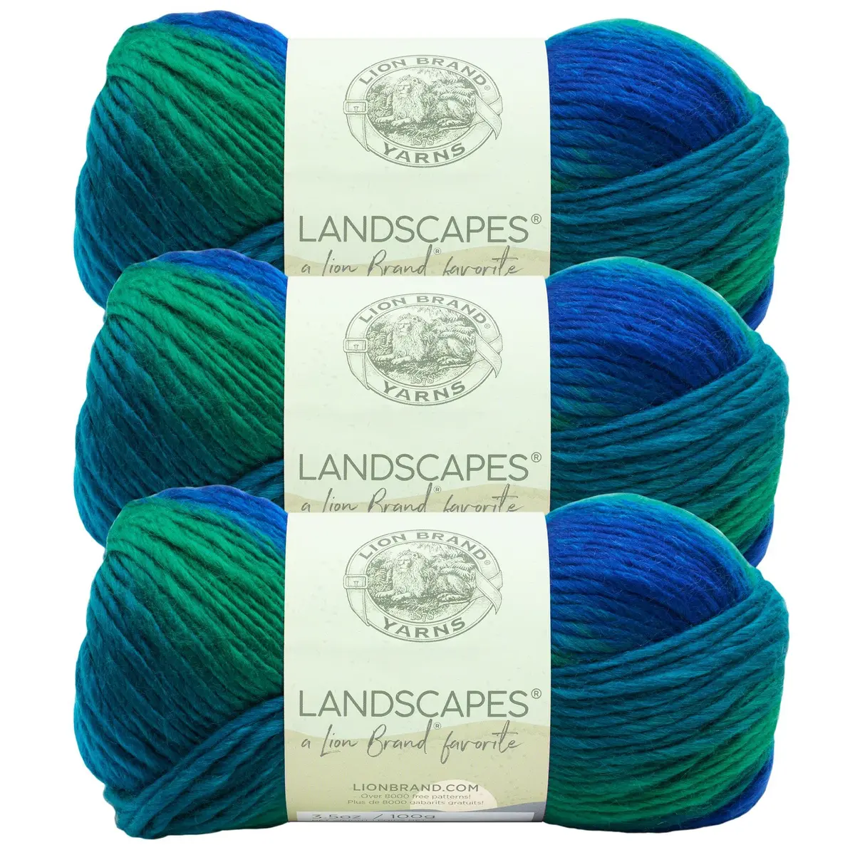 Lion Brand Landscapes Crochet Yarn Blue Lagoon 3 Pack | Self-Striping Gradient Colors for Knitting & Crochet - main product image