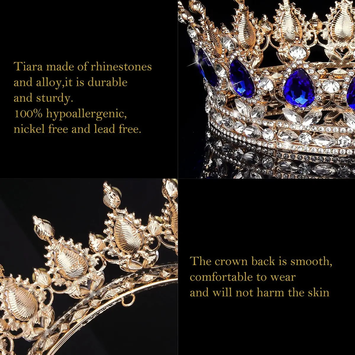 COCIDE Gold Crowns for Women Crystal Wedding Tiara and Crowns for Women Rhinestones Queen Headband Hair Accessories for Birthday Party Bridal Prom Costume Cosplay | Elegant Queen Crown, 1.9 inches high, suitable for women - view 6