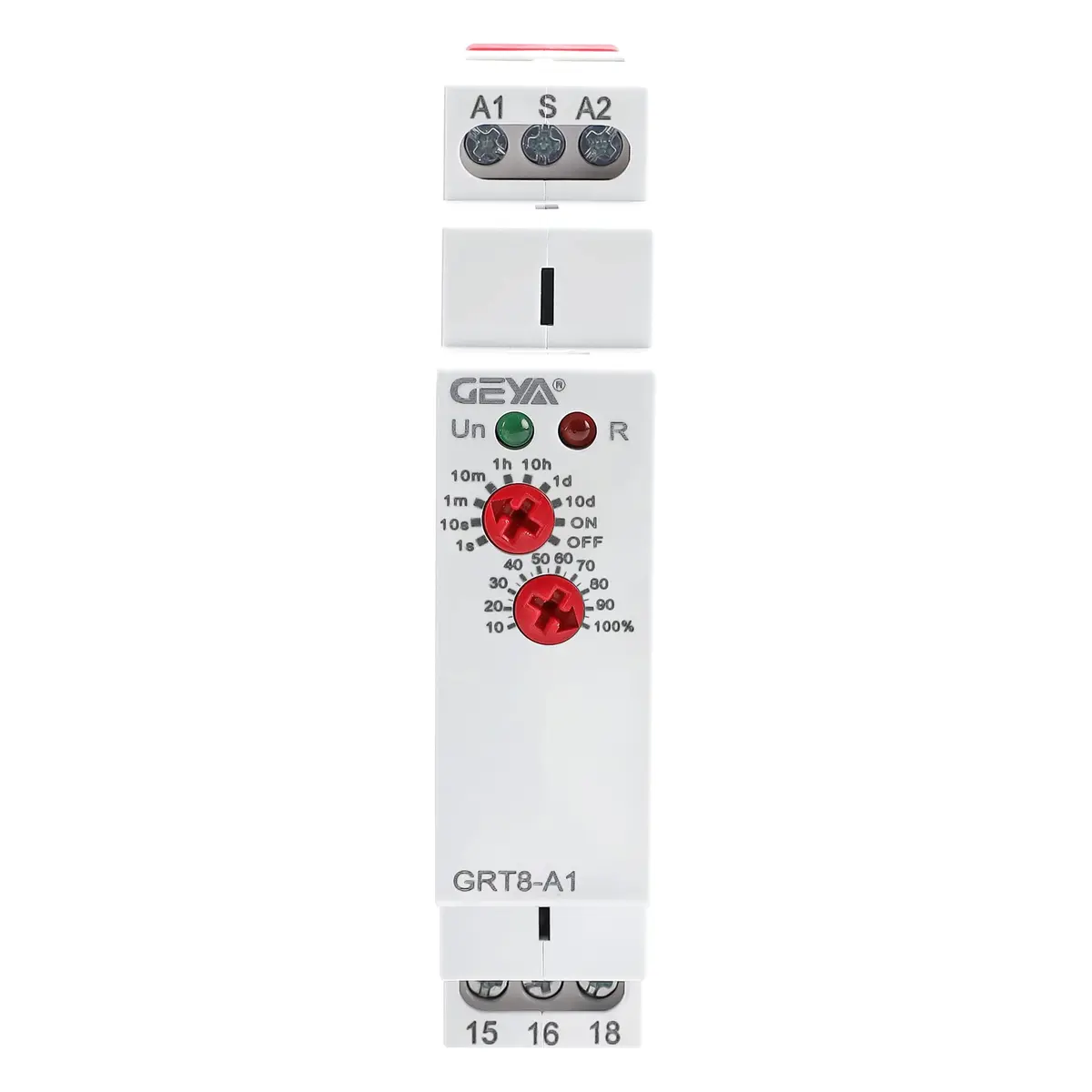 GEYA GRT8-A1 Single Function Delay On Timer Relay 230V AC | 16A Output, DIN Rail Mount - main product image