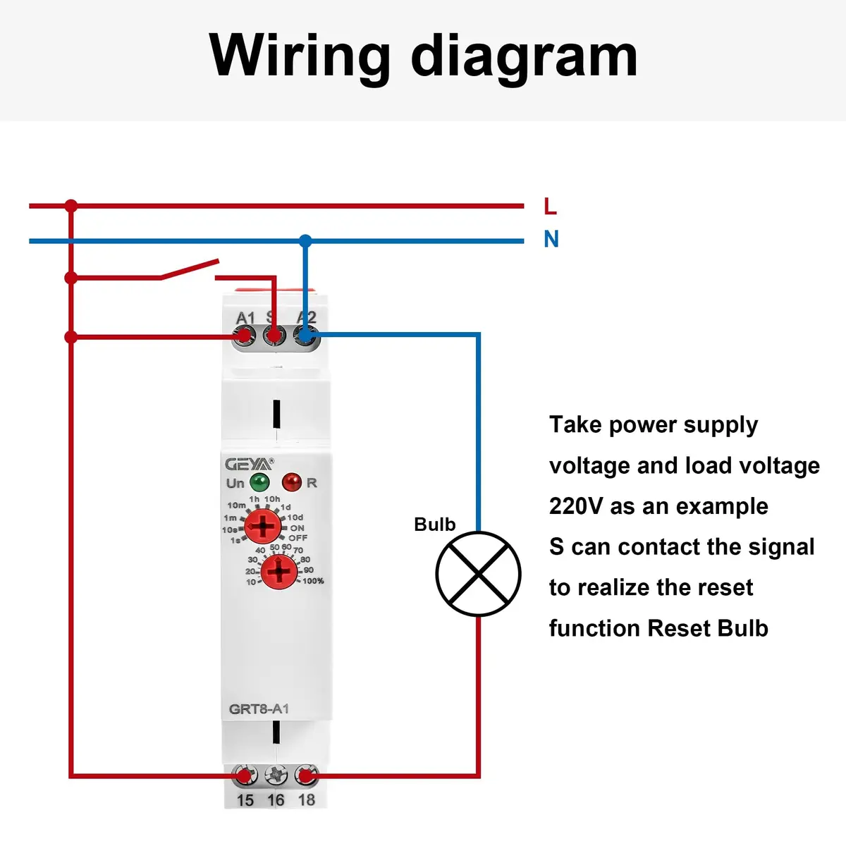 GEYA GRT8-A1 Single Function Delay On Timer Relay 230V AC | 16A Output, DIN Rail Mount - view 7