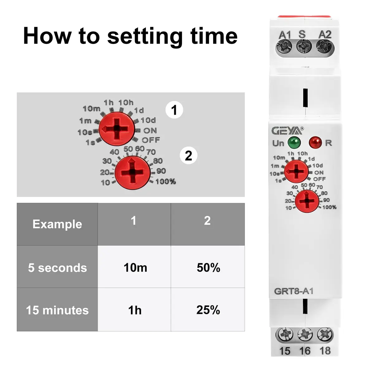 GEYA GRT8-A1 Single Function Delay On Timer Relay 230V AC | 16A Output, DIN Rail Mount - view 4