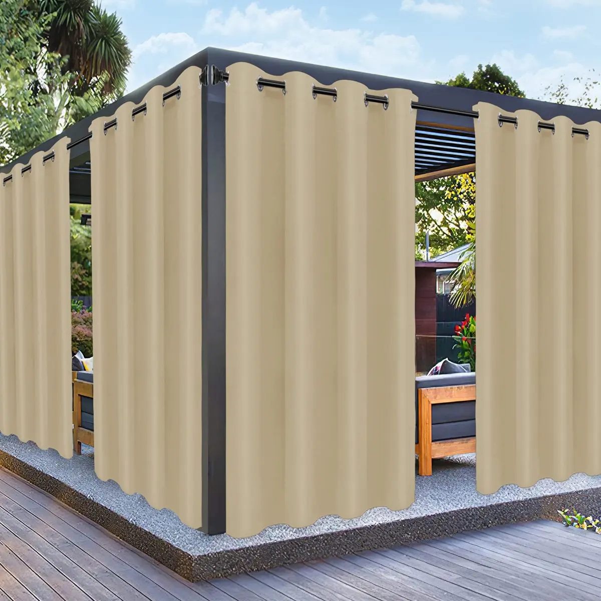 PureFit Waterproof Outdoor Curtains for Patio, 132cm x 213cm (52"W x 84"L) | UV Resistant Porch, Pergola, Balcony, Gazebo Curtains Sun Filtering Privacy Blinds - main product image