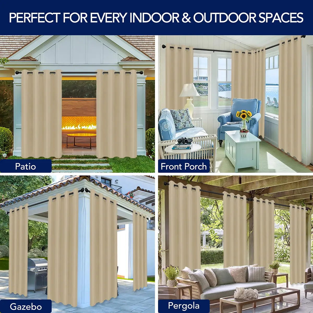 PureFit Waterproof Outdoor Curtains for Patio, 132cm x 213cm (52"W x 84"L) | UV Resistant Porch, Pergola, Balcony, Gazebo Curtains Sun Filtering Privacy Blinds - view 5