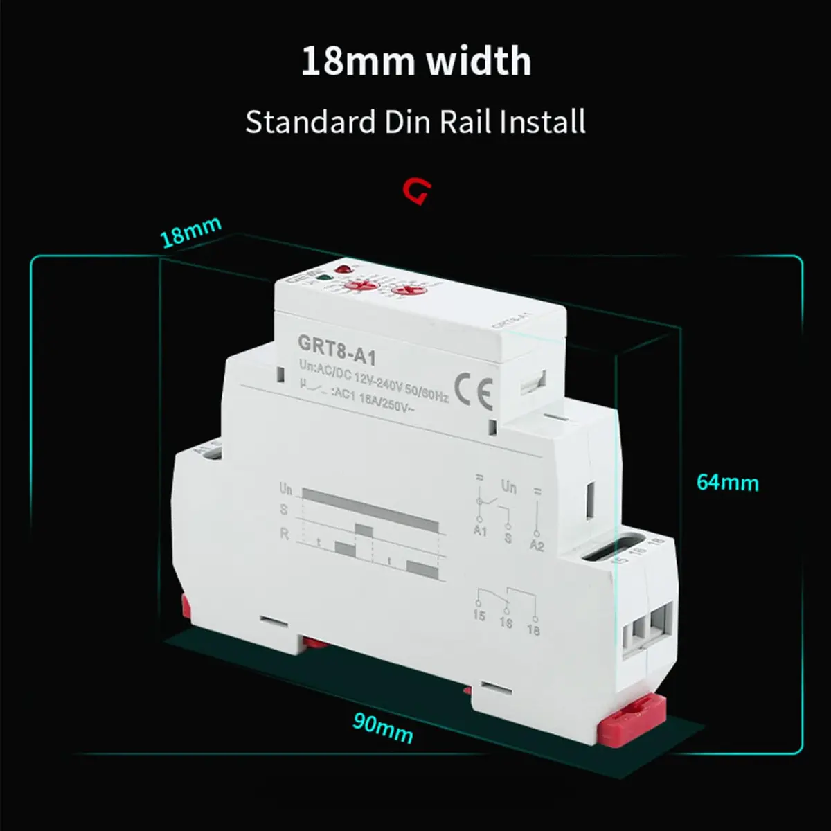 GEYA GRT8-A1 Single Function Delay On Timer Relay AC/DC12-240V, 16A Output | Reliable Electrical Timing Control - view 2
