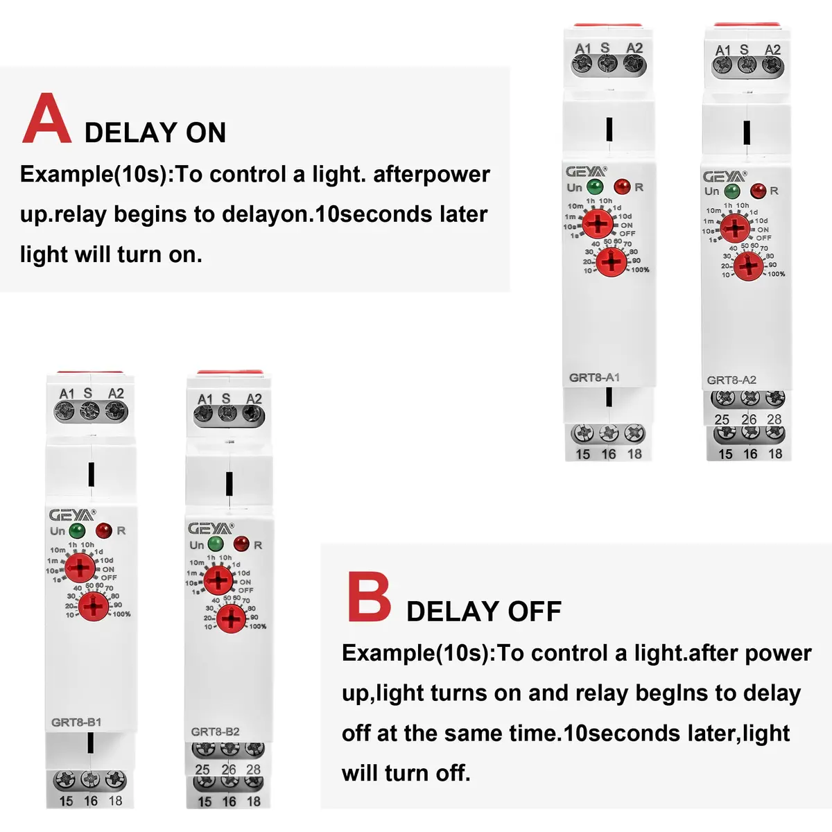GEYA GRT8-A2 Single Function Delay On Timer Relay AC230V, 16A, 1-Module DIN Rail Mount | High Cost Performance - view 3