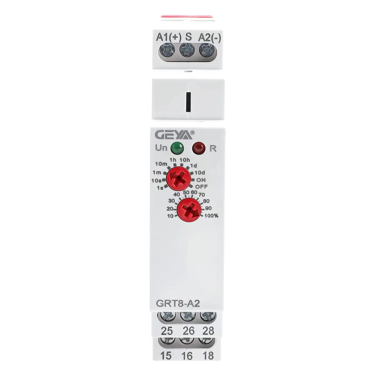 GEYA GRT8-A2 Single Function Time Delay Relay AC/DC12-240V | 16A Adjustable Power ON Timer with DIN Rail Mount - main product image
