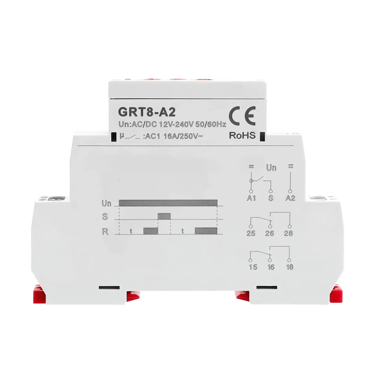 GEYA GRT8-A2 Single Function Time Delay Relay AC/DC12-240V | 16A Adjustable Power ON Timer with DIN Rail Mount - view 2
