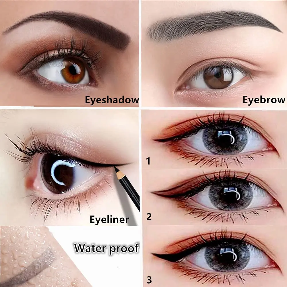 Go Ho Eyebrow & Eye Liner Pencil Set | Sweatproof, Long-lasting, 3 Colors (Black, Brown, Dark Brown) - view 5