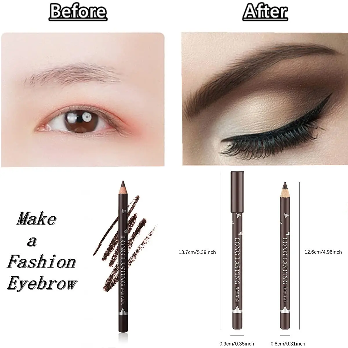 Go Ho Eyebrow & Eye Liner Pencil Set | Sweatproof, Long-lasting, 3 Colors (Black, Brown, Dark Brown) - view 7