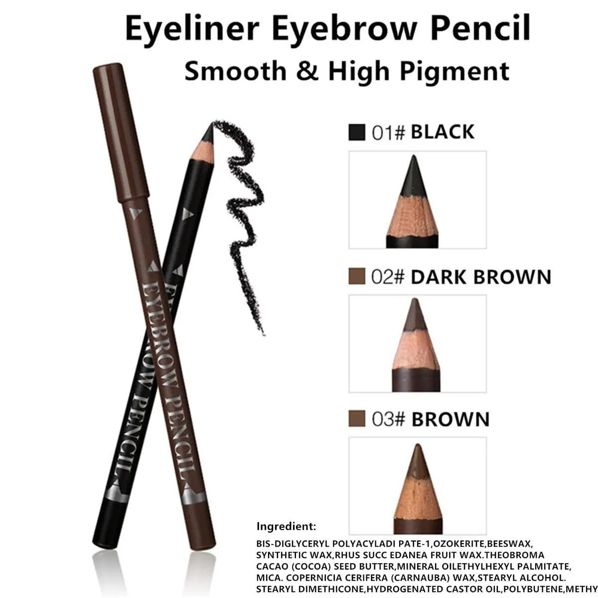 Go Ho Eyebrow & Eye Liner Pencil Set | Sweatproof, Long-lasting, 3 Colors (Black, Brown, Dark Brown) - view 3