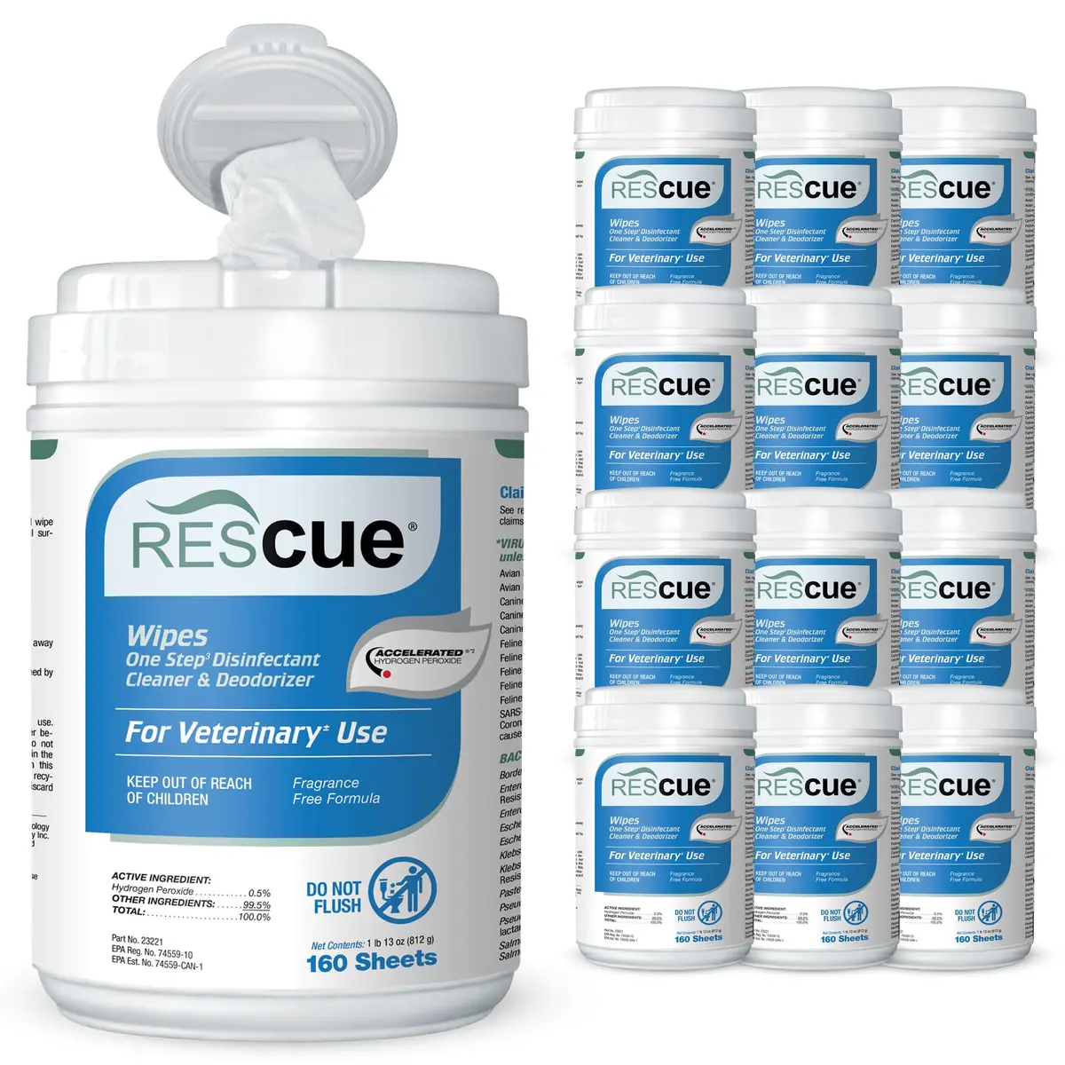 REScue Disinfectant Wipes 12 Pack | Fast-Acting, Safe for Pets & Humans, Eco-Friendly - main product image