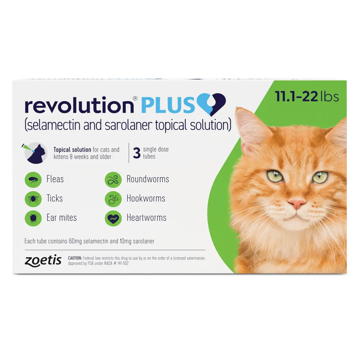 Revolution Plus Topical Solution for Cats 11.1-22 lbs | 7-in-One Parasite Protection - main product image
