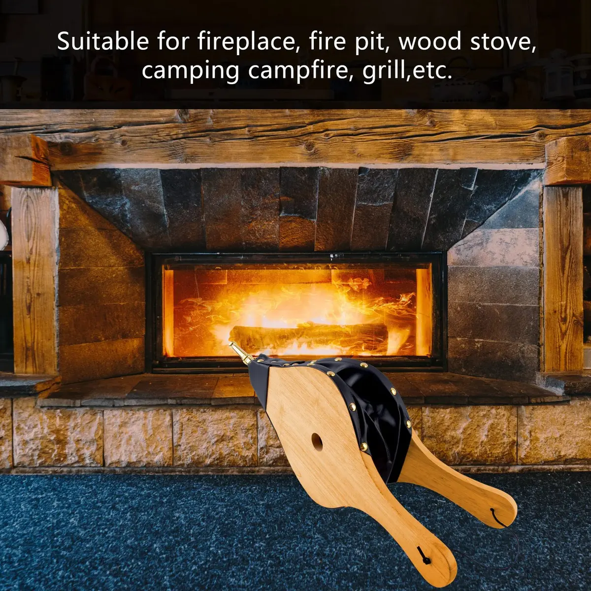 foedo Fireplace Bellows 19"x8" Oak Wood | Large Indoor & Outdoor Air Blower - view 4