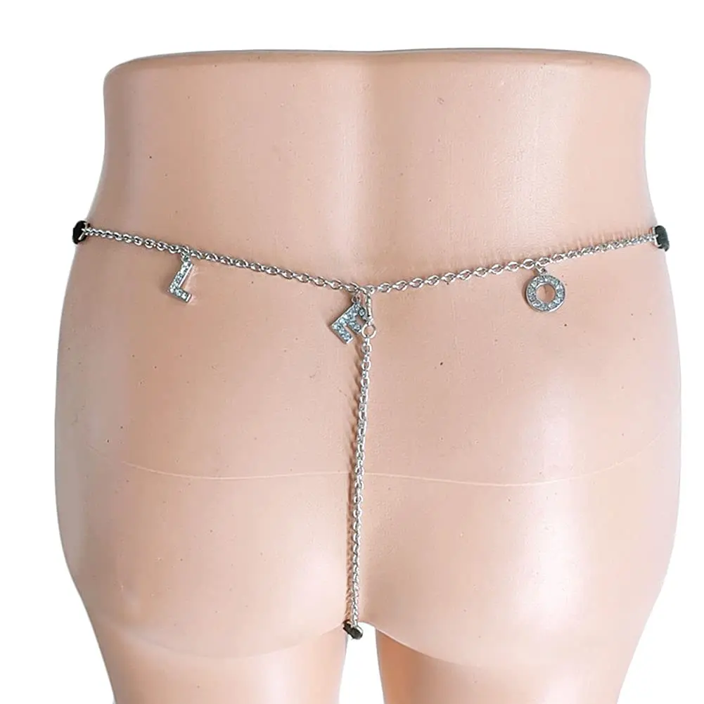 Guroenky Women Rhinestone G-Thong Panty Waist Chain | Sexy LEO Letter Body Chain - view 3