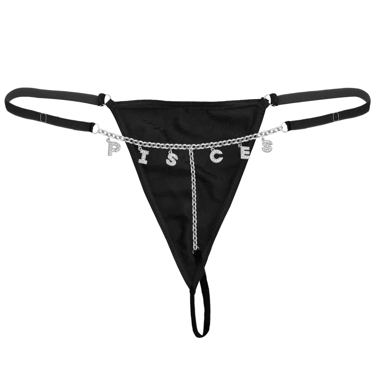 Guroenky Women Rhinestone 12 Constellation G-Thong | Adjustable Pisces Letter Underpants with Belly Chain - main product image