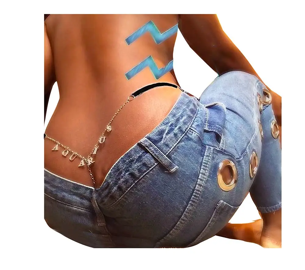 Guroenky Rhinestone G-Thong Panty with Waist Chain | Adjustable One Size Aquarios Letter - view 2