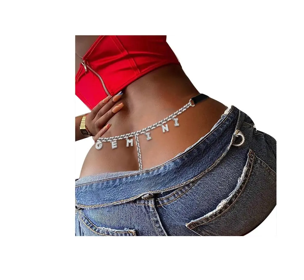 Guroenky Women Rhinestone 12 Constellation G-Thong | Gemini Zodiac Body Chain with Waist Chain (100 characters) - view 5