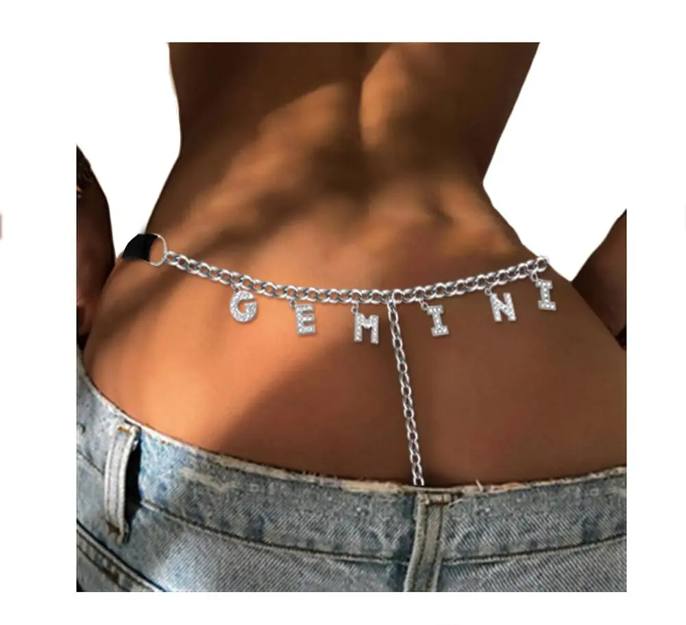 Guroenky Women Rhinestone 12 Constellation G-Thong | Gemini Zodiac Body Chain with Waist Chain (100 characters) - view 6