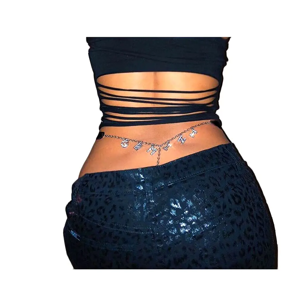 Guroenky Women Rhinestone 12 Constellation G-Thong | Gemini Zodiac Body Chain with Waist Chain (100 characters) - view 2