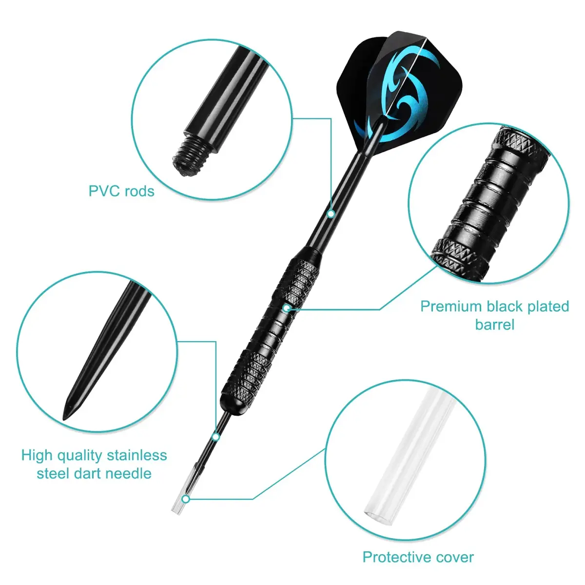 Accmor 12 Pack Steel Tip Darts Set, 24 Grams Professional Metal Darts with PVC Shafts & Flights - view 3
