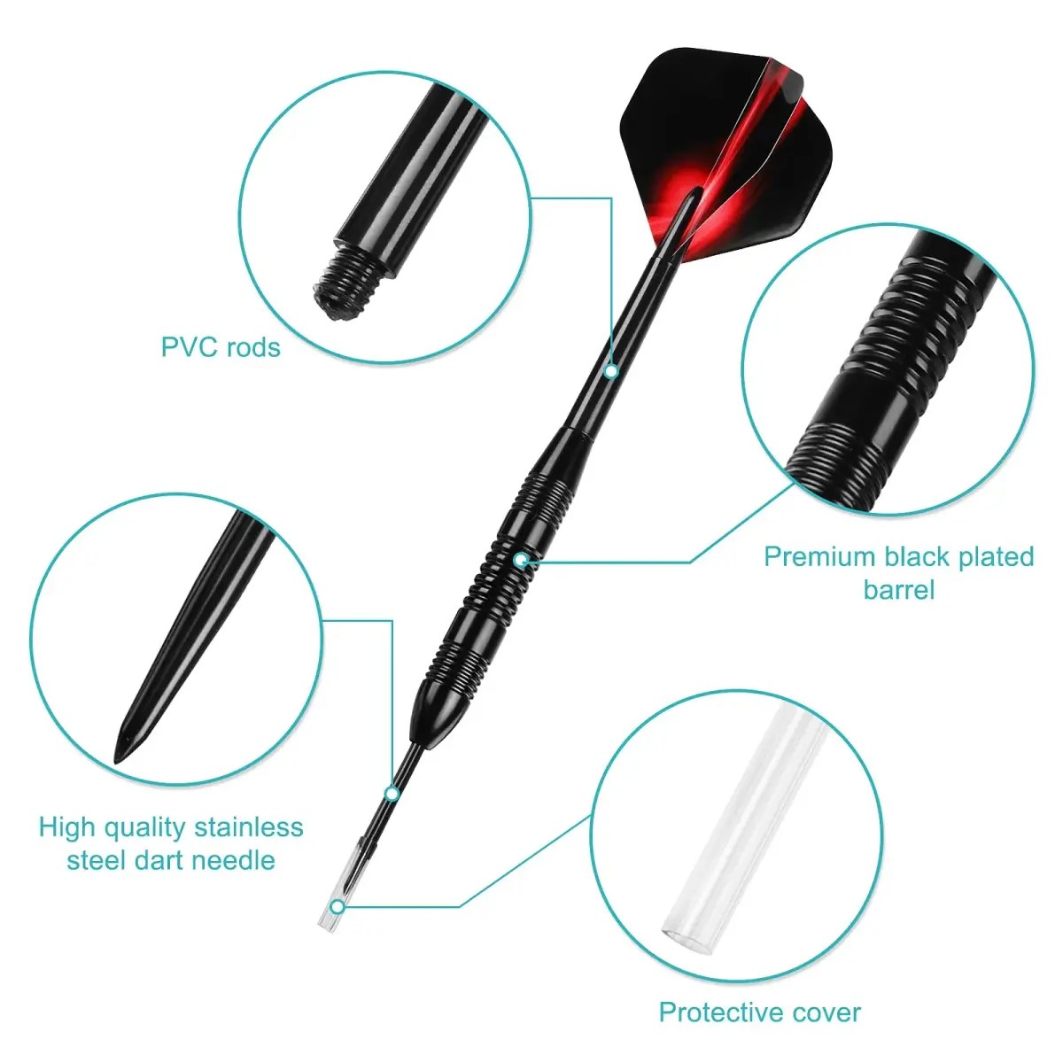 Accmor 12 Pack Steel Tip Darts Set, 24 Grams Professional Metal Darts with Protective Tip Covers | Darts for Electronic Boards - view 3