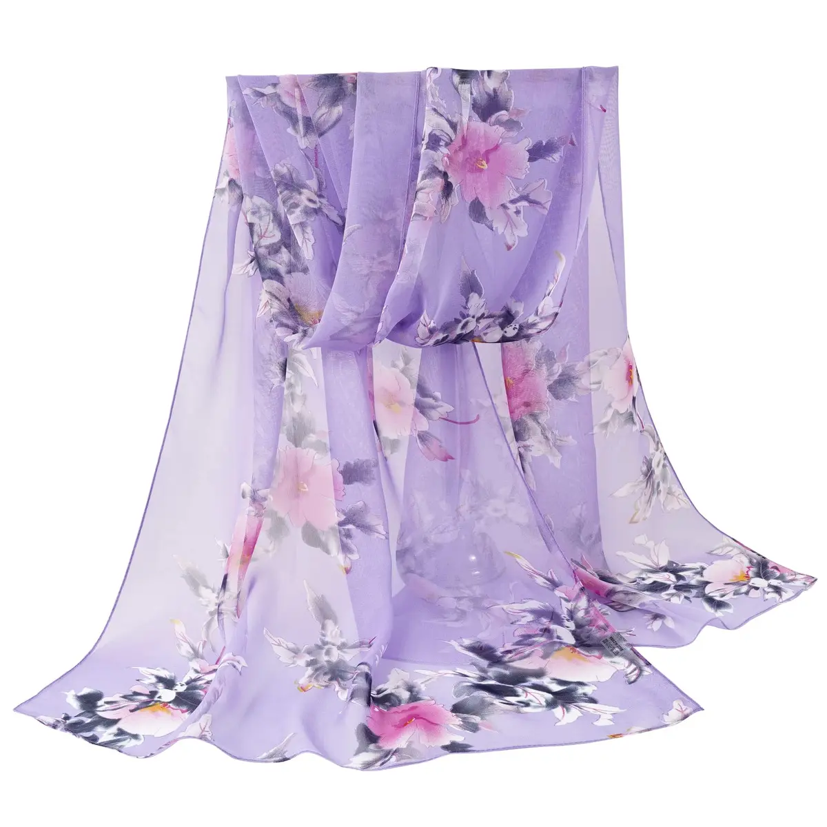 E-Clover Sheer Floral Scarf for Women 160cm x 50cm | Lightweight Chiffon Accessory - view 6