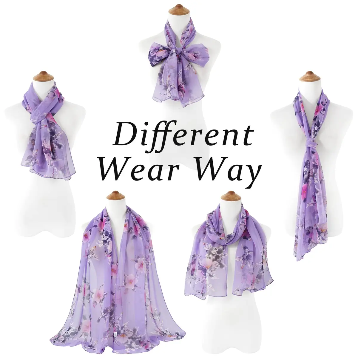 E-Clover Sheer Floral Scarf for Women 160cm x 50cm | Lightweight Chiffon Accessory - view 4