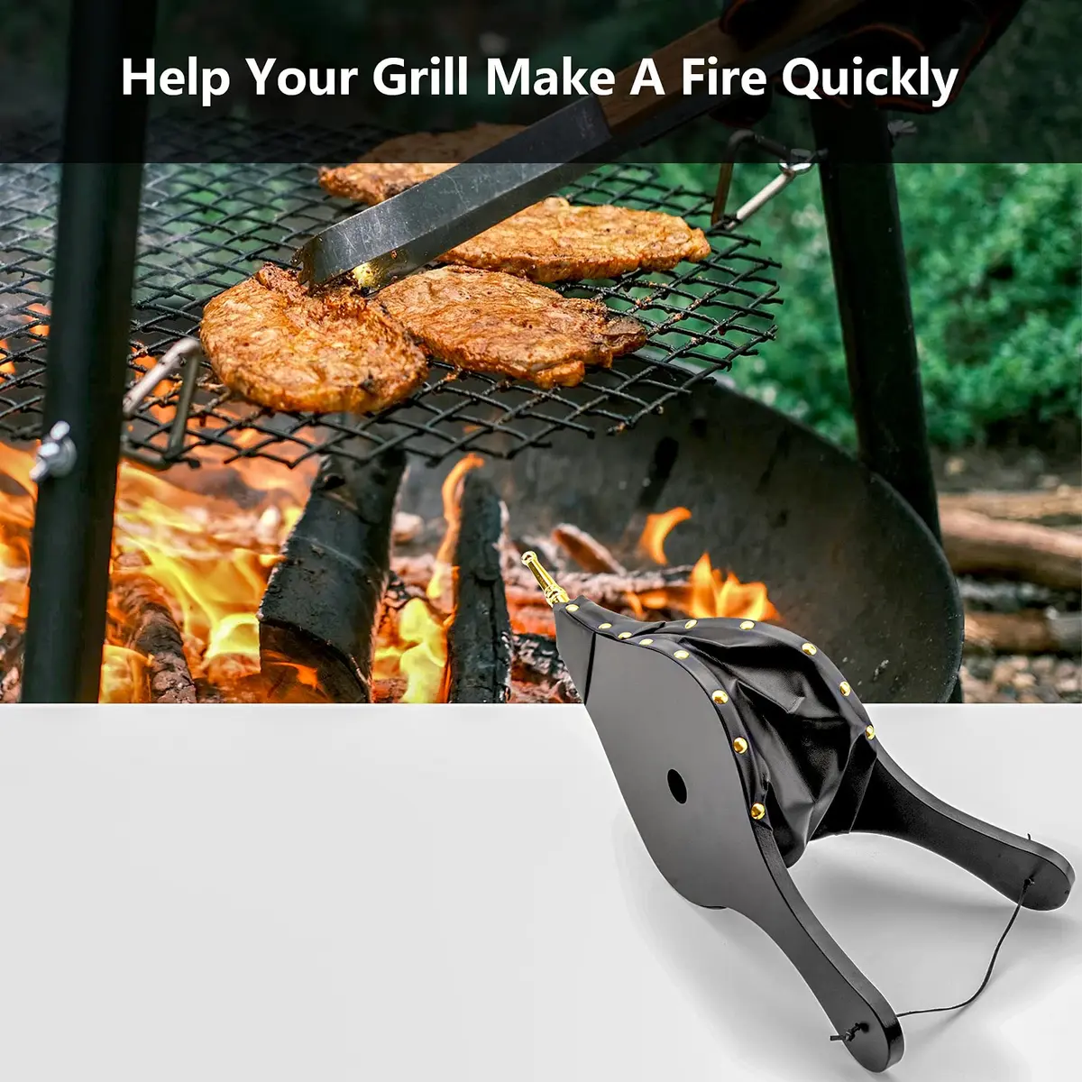 foedo Fireplace Bellows 19" x 8" | Durable Cast Nozzle & Hanging Strap - view 4