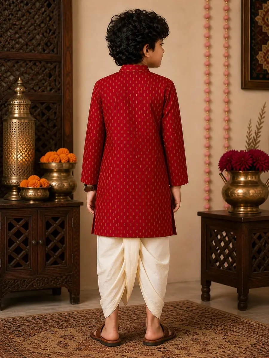 Superminis Boy's Cotton Kurta with Dhoti Set - Maroon, 18-24 Months | Traditional Ethnic Wear for Festivals - view 4
