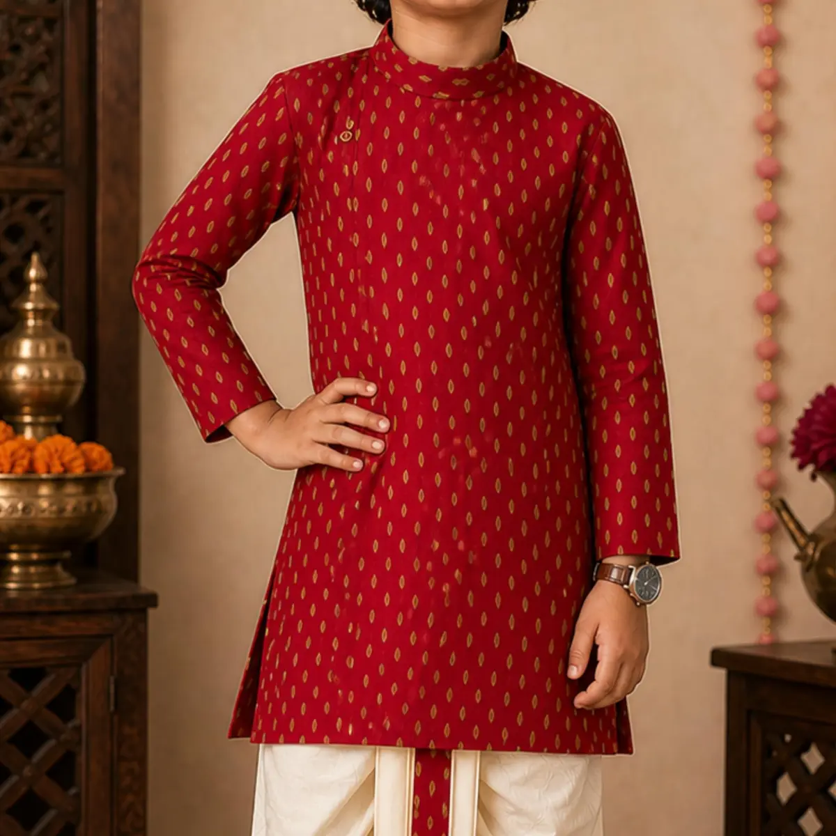 Superminis Boy's Cotton Kurta with Dhoti Set - Maroon, 18-24 Months | Traditional Ethnic Wear for Festivals - view 5