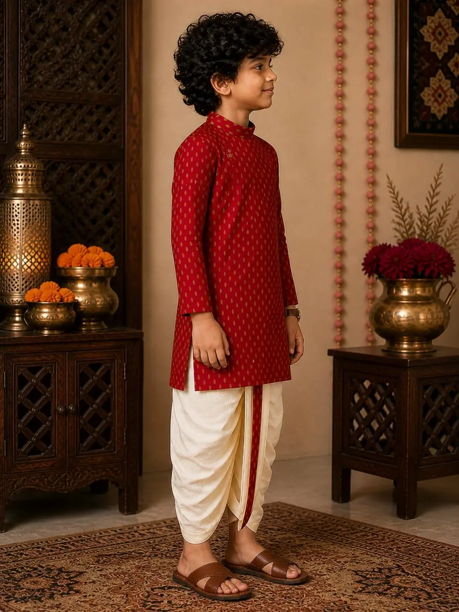 Superminis Boy's Cotton Kurta with Dhoti Set - Maroon, 18-24 Months | Traditional Ethnic Wear for Festivals - view 3